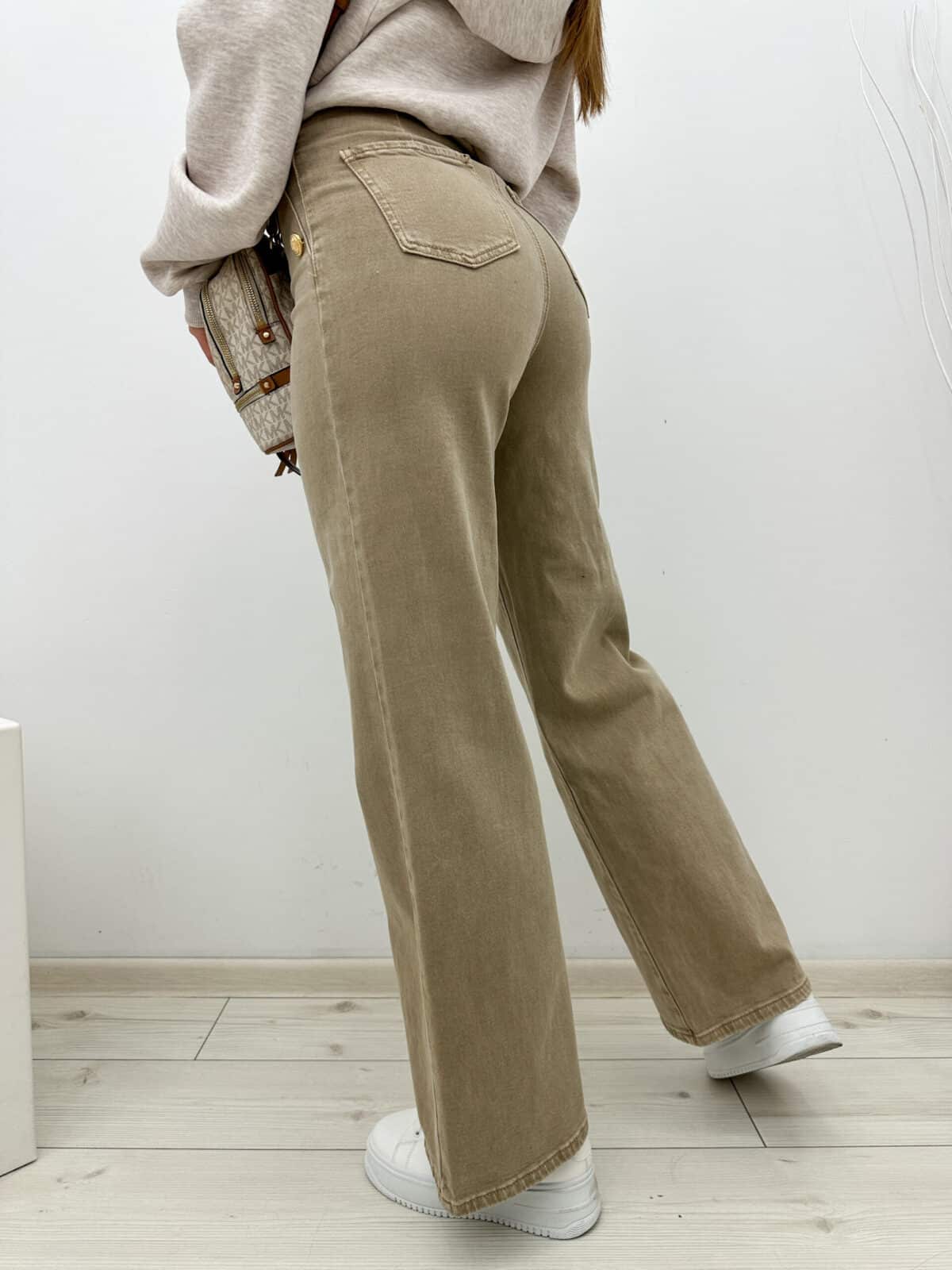 Spodnie Jeansowe Beżowe Wide Leg Monti