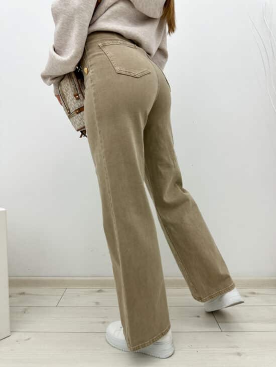 Spodnie Jeansowe Beżowe Wide Leg Monti