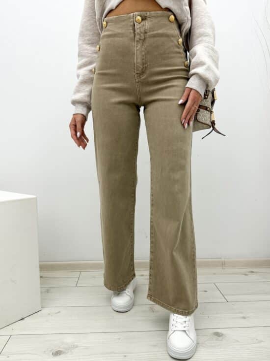 Spodnie Jeansowe Beżowe Wide Leg Monti
