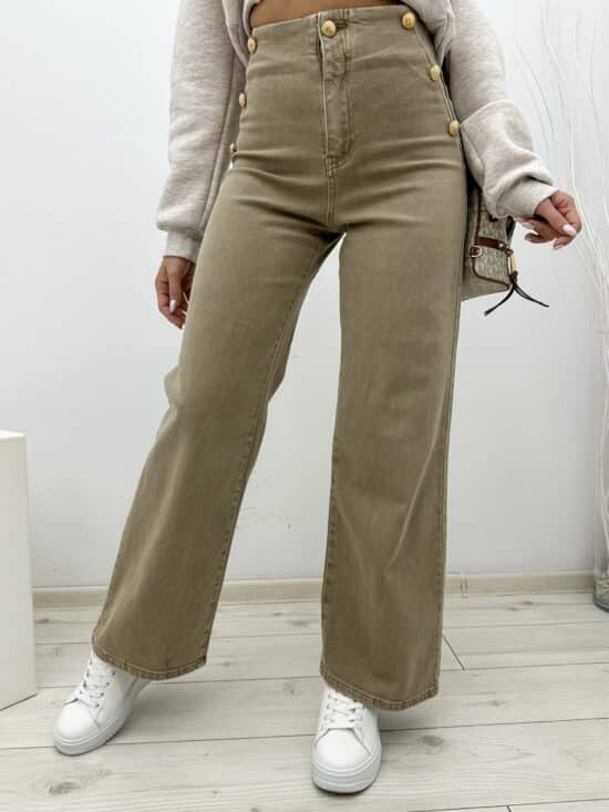 Spodnie Jeansowe Beżowe Wide Leg Monti