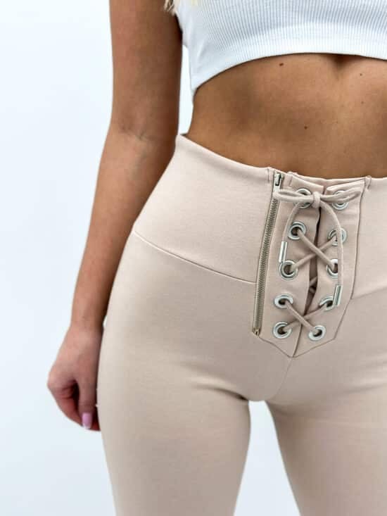 Legginsy bawełniane z wiązaniem BEIGE VANES