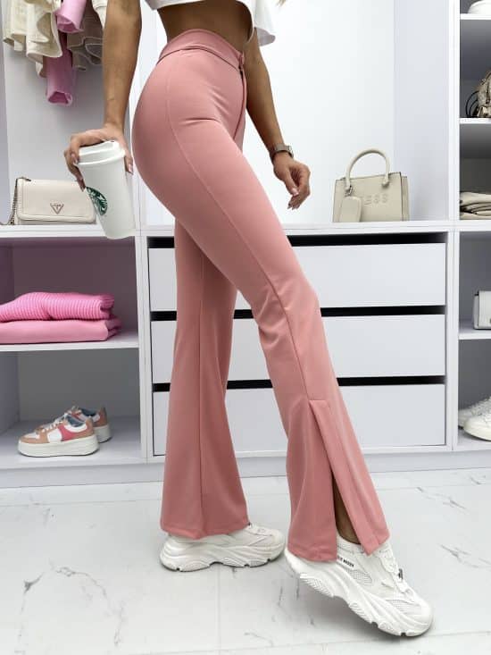 Legginsy Dzwony Z Rozcięciem Różowe Giulia (1)