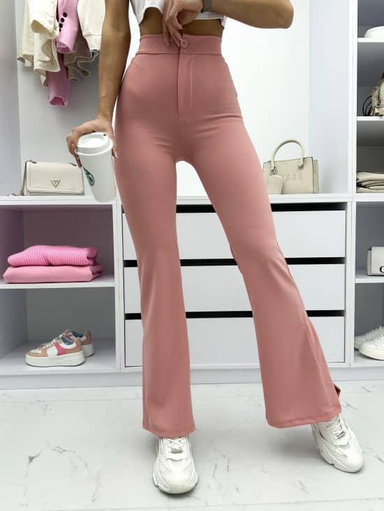 Legginsy Dzwony Z Rozcięciem Różowe Giulia (3)