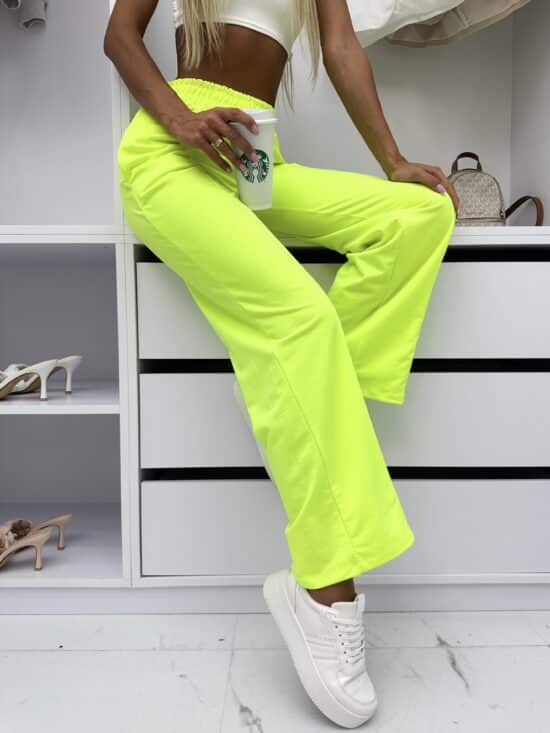 Spodnie bawełniane wide leg neon żółty LUNA