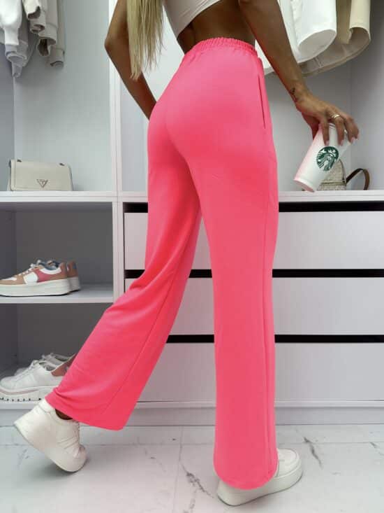 Spodnie bawełniane wide leg neon róż LUNA