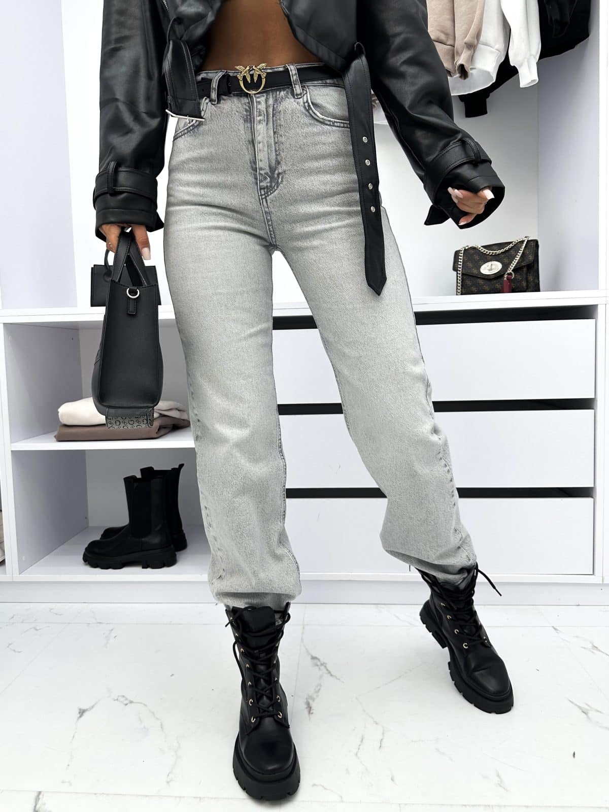 Spodnie Jeansowe Szare Straight Fit Aurella (1)