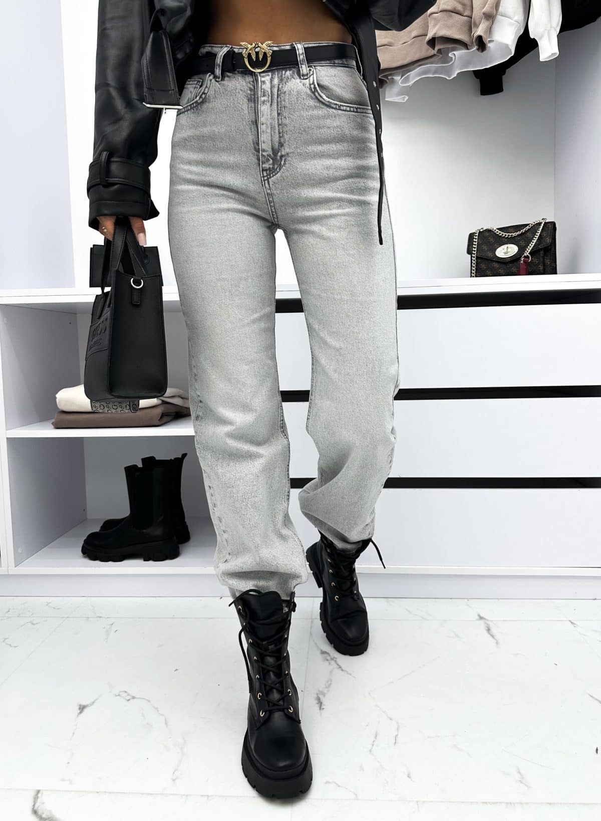 Spodnie Jeansowe Szare Straight Fit Aurella (2)