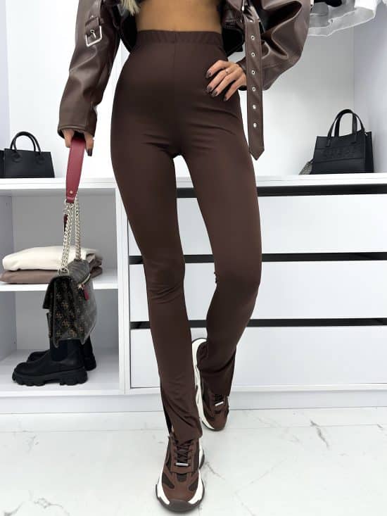 Legginsy Z Rozcięciem Brązowe Chiarra (2)