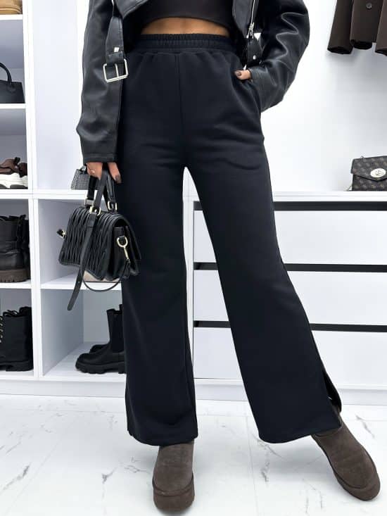 Spodnie Dresowe Z Rozcięciem Wide Leg Czarne Firello (1)