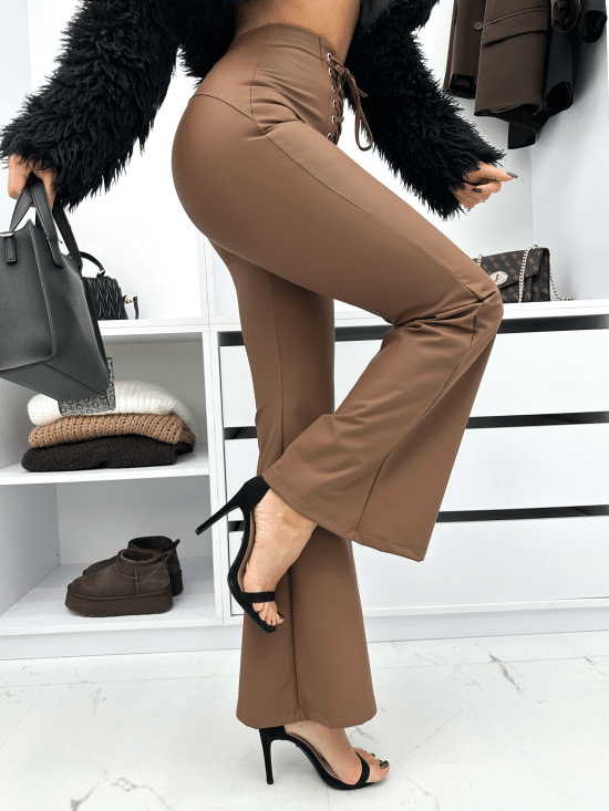 Legginsy Dzwony Skajowe Matowe Wiązane Z Zipem Bayle (6)