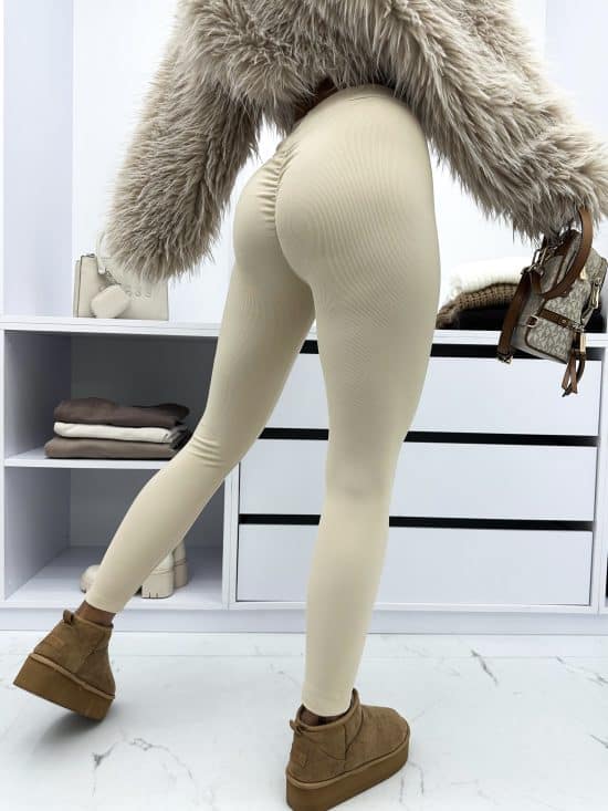 Legginsy prążkowane push up beżowe LUCCA (2)