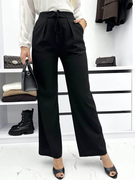 Spodnie materiałowe czarne wide leg ROMALIA (3)