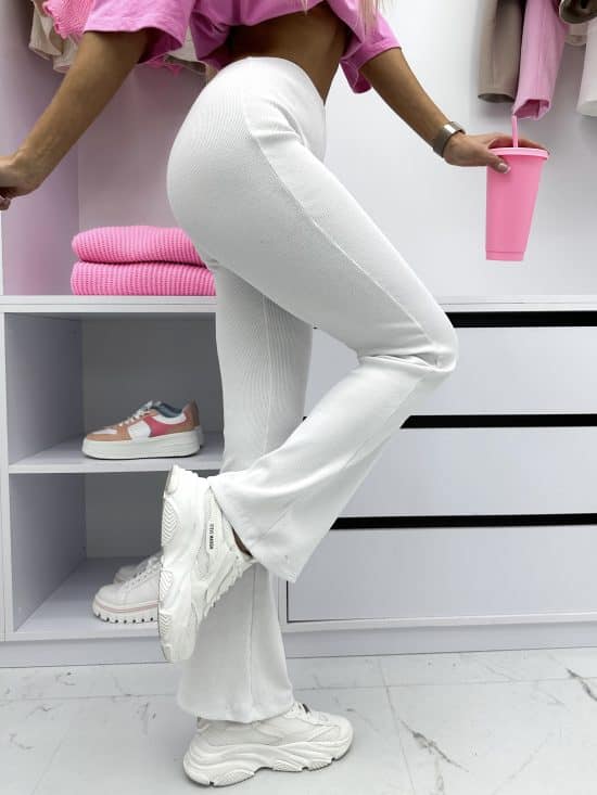 Legginsy Dzwony Prążkowane Białe Shella (1)
