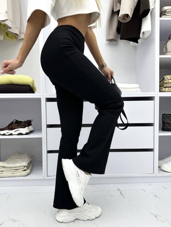 Legginsy Dzwony Prążkowane Czarne Shella (1)