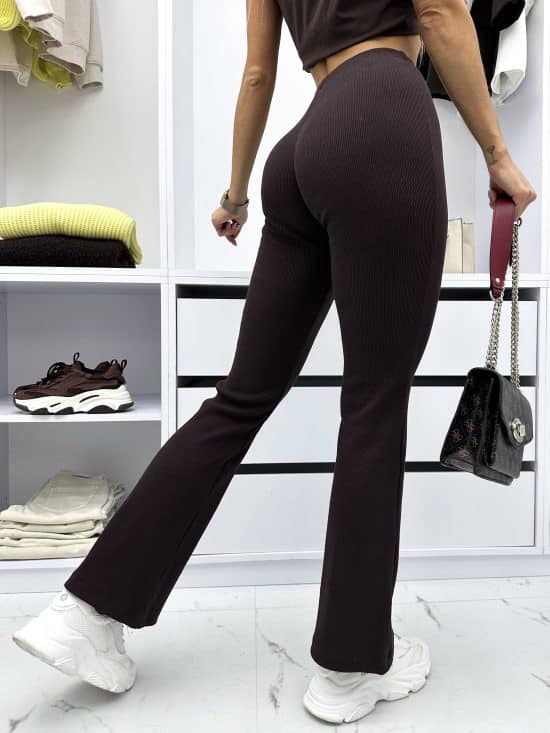 Legginsy Dzwony Prążkowane Czekoladowe Shella (3)