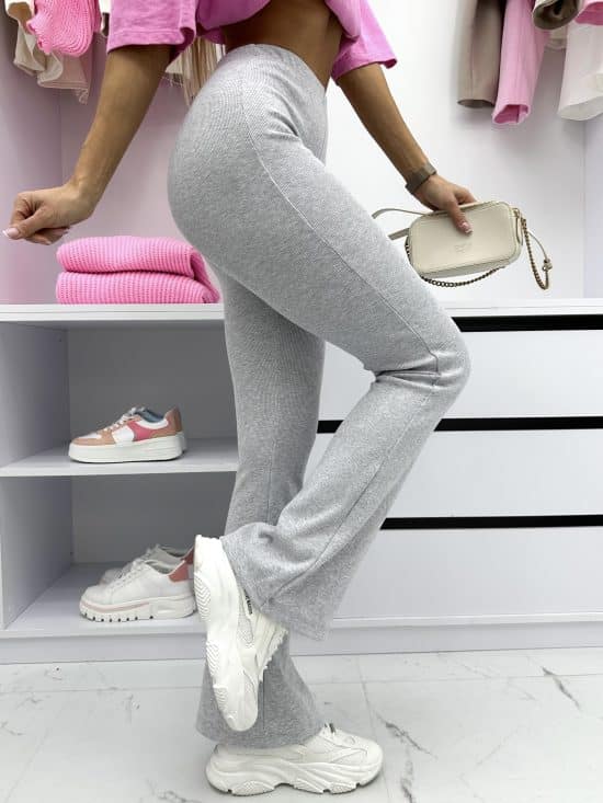 Legginsy Dzwony Prążkowane Szare Shella (4)