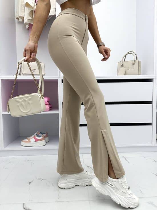 Legginsy Dzwony Z Rozcięciem Beżowe Giulia (2)