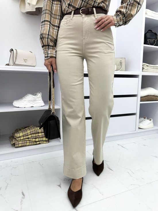 Spodnie Jeansowe Beżowe Wide Leg Allena (2)