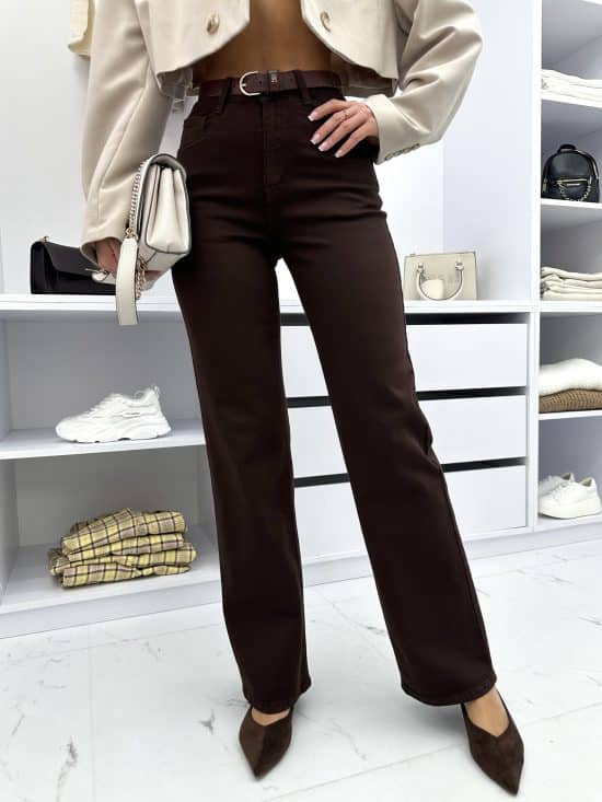 Spodnie Jeansowe Czekoladowe Wide Leg Simply (2)