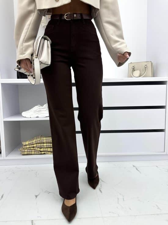 Spodnie Jeansowe Czekoladowe Wide Leg Simply (3)