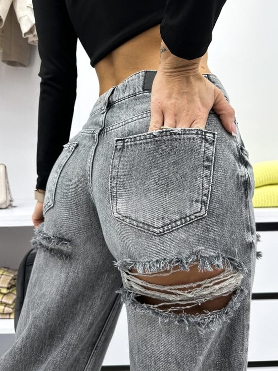 Spodnie Jeansowe Z Dziurami Pod Pośladkami Szare Skater Ambresy (4)