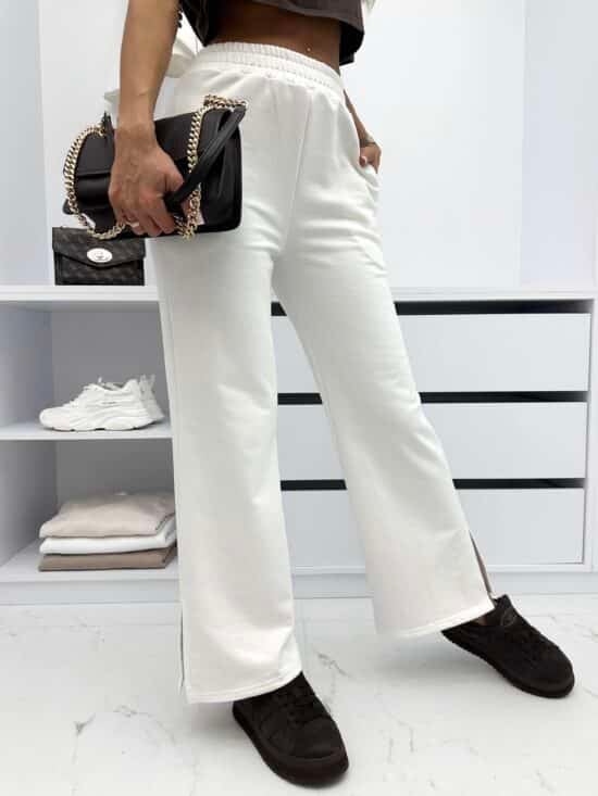 Spodnie Dresowe Z Rozcięciem Wide Leg Cream Firello (3)