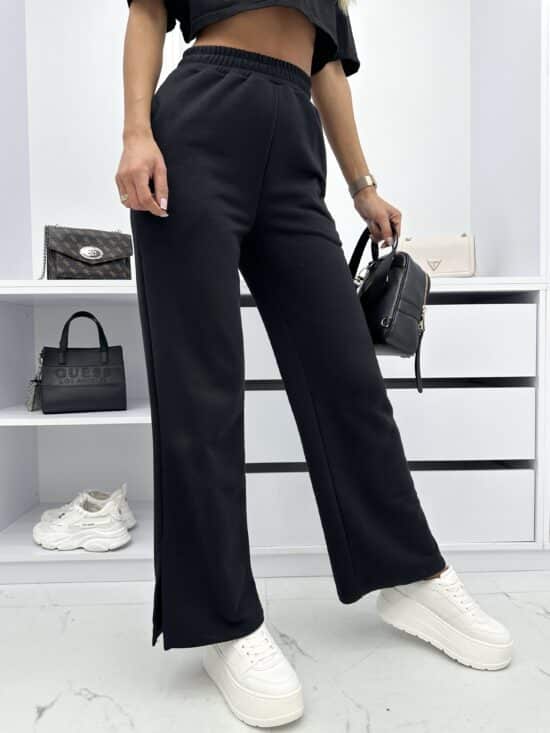 Spodnie Dresowe Z Rozcięciem Wide Leg Czarne Firello (1)