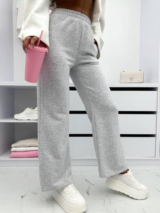 Spodnie Dresowe Z Rozcięciem Wide Leg Szare Firello (2)