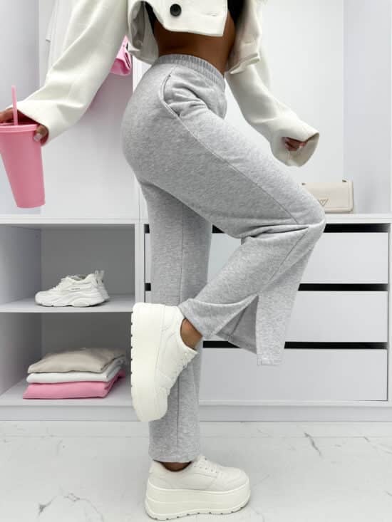 Spodnie Dresowe Z Rozcięciem Wide Leg Szare Firello (4)