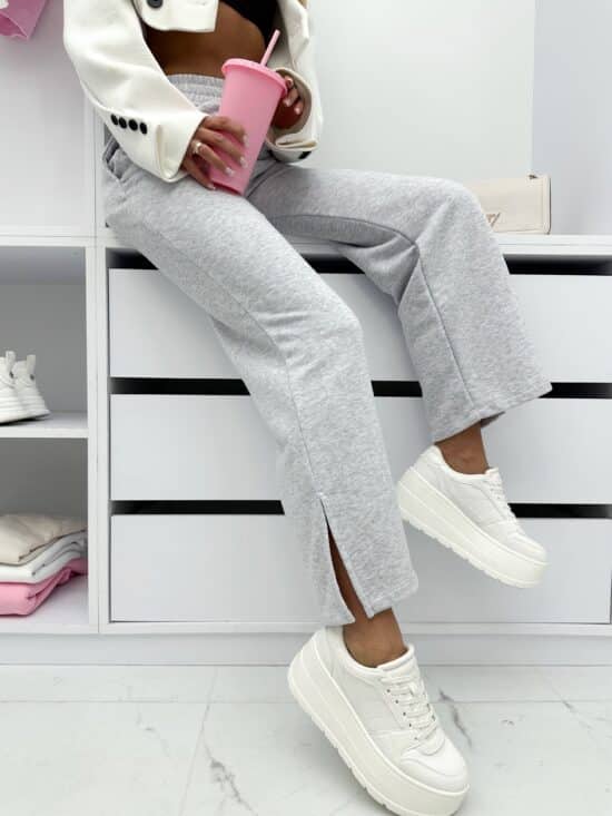 Spodnie Dresowe Z Rozcięciem Wide Leg Szare Firello
