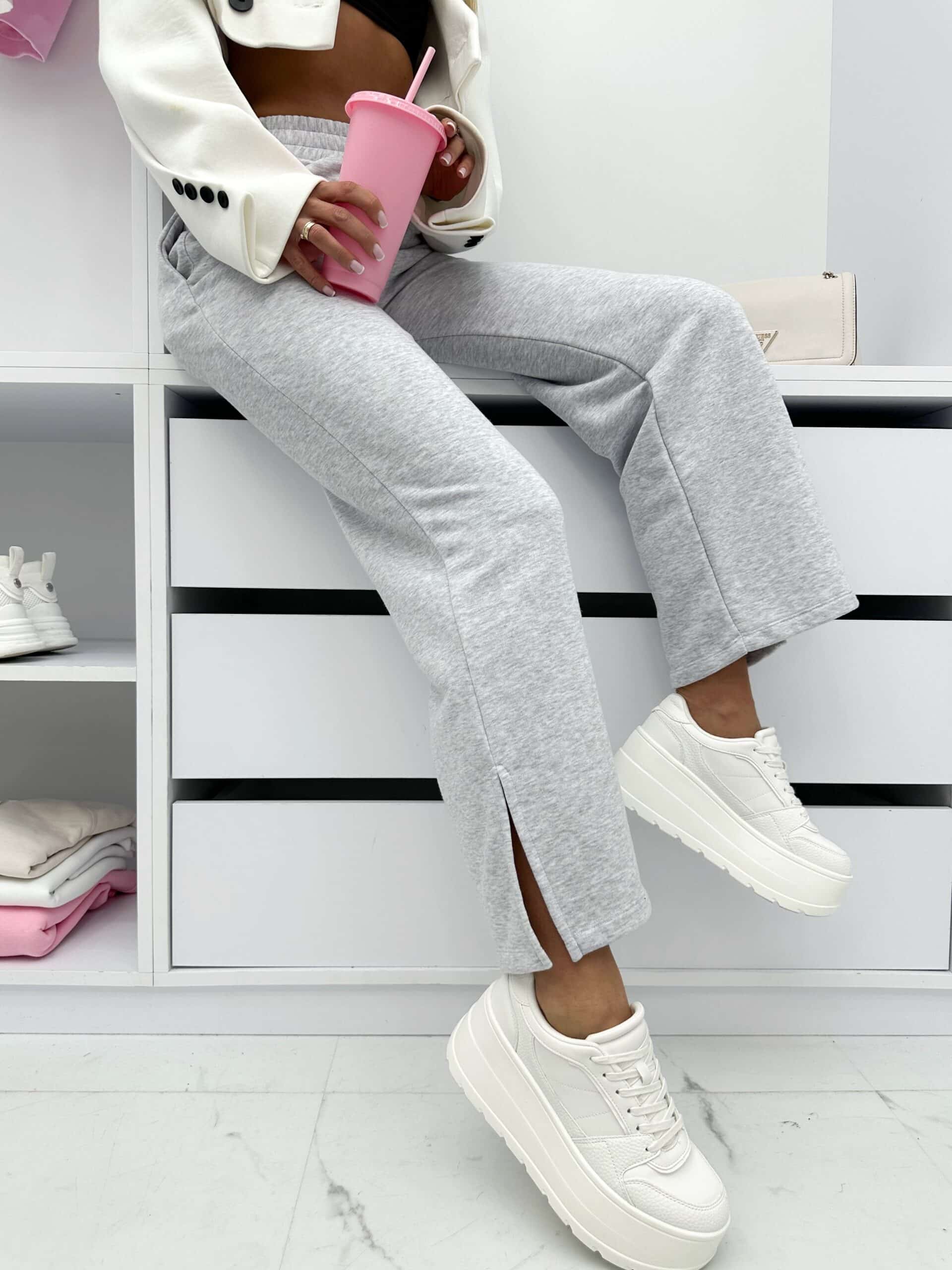 Spodnie dresowe z rozcięciem wide leg szare FIRELLO