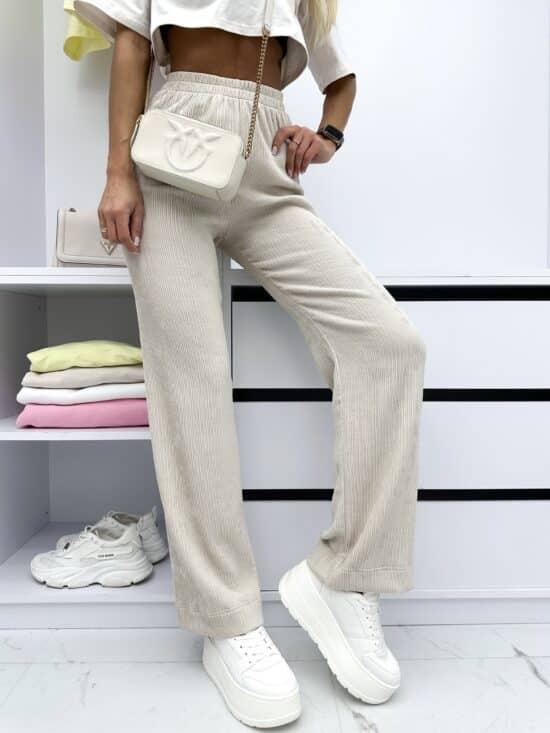 Spodnie wide leg beżowe BRONNY (1)