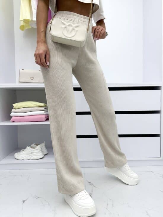 Spodnie Wide Leg Beżowe Bronny (3)