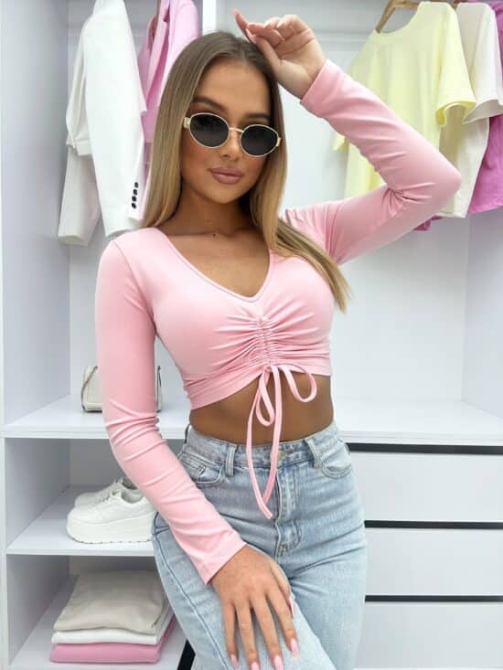 Bluzka Z Dekoltem V Różowa Mirela (3)