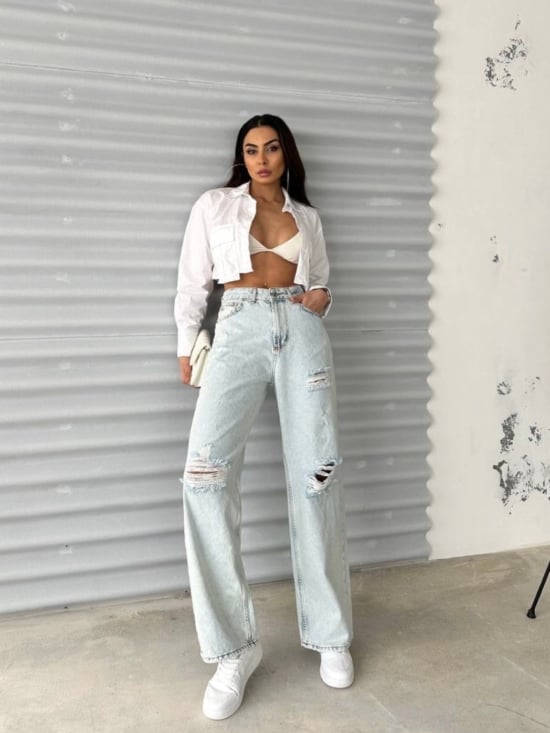 Spodnie Jeansowe Z Dziurami Baggy Mood (2)