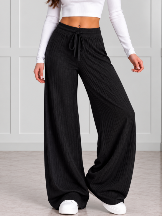 Spodnie Sweterkowe Wide Leg Czarne Brella