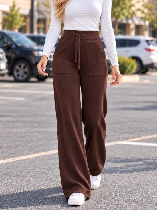 Spodnie Sweterkowe Wide Leg Czarne Reinne (2)