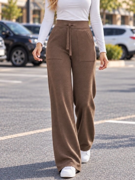 Spodnie Sweterkowe Wide Leg Czarne Reinne (4)